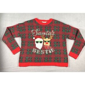 No Boundaries Santa's Bestie Christmas Sweater Women M Red Holiday‎ Festive Ugly